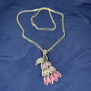 Vintage Articulating Peacock Pendant Gold Tone Rhinestone Statement Unique